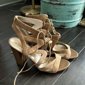 Sam Edelman Yardley Nude Tan Leather Block Heel Sandal
